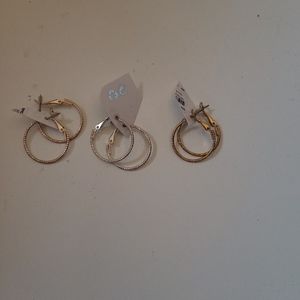 NWT 3 Pair Earrings Goldtone and Silvertone Hoops